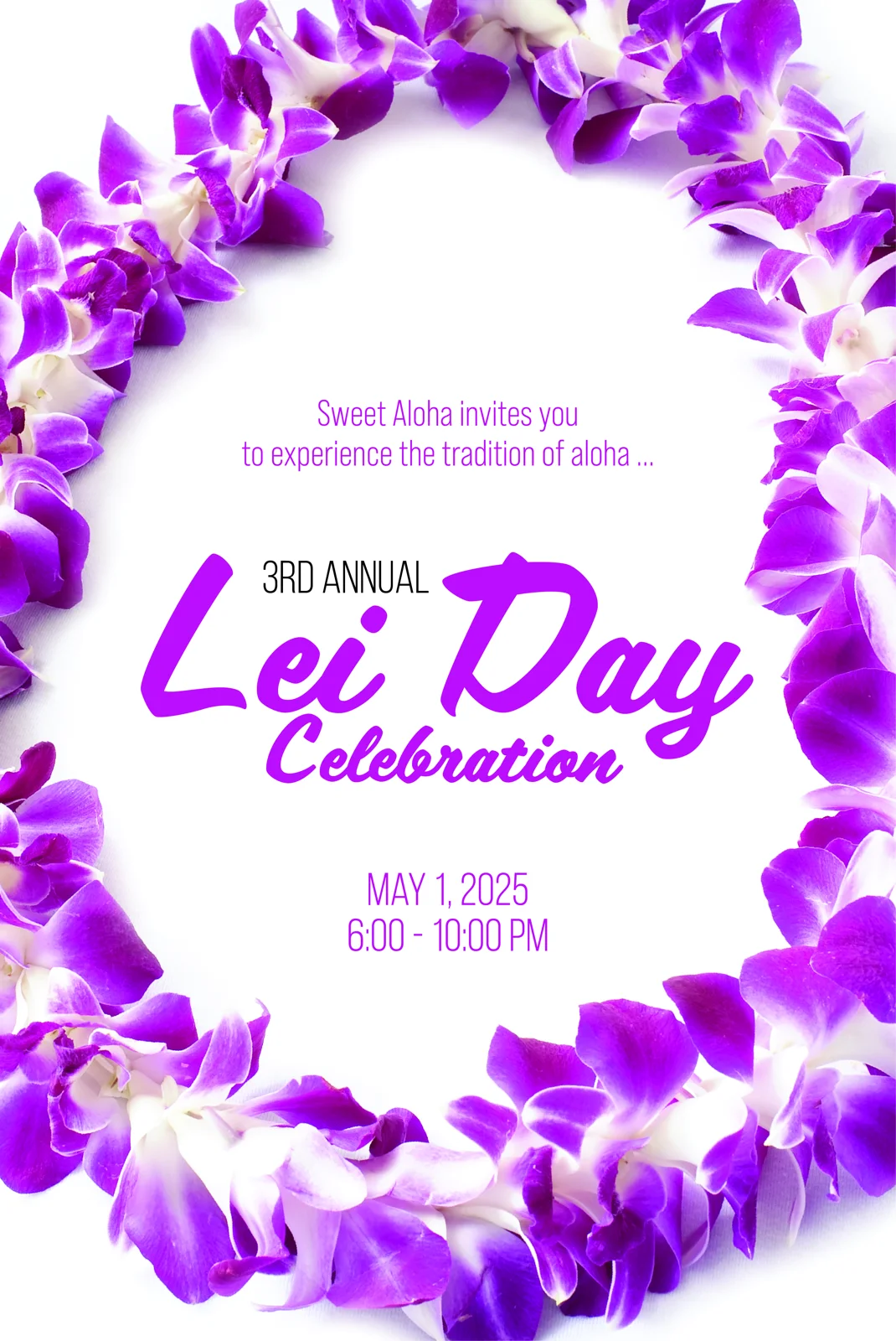 3rd Annual Lei Day Celebration invitation, May 1, 2025, 6 to 10 PM